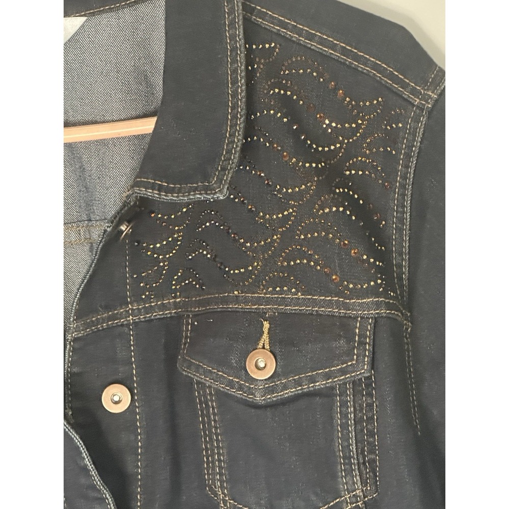 Denim Jacket BLING CJ Banks Dark Jean 2X Rhinestones Stretch - Picture 5 of 6